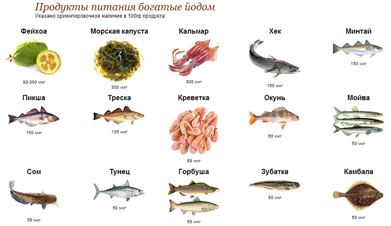 Продукти харчування, що містять йод для щитовидної залози: список, таблиця. У яких продуктах високий і низький вміст йоду: таблиця. Недолік, нестача, дефіцит і надлишок йоду в організмі: ознаки у жінок і чоловіків