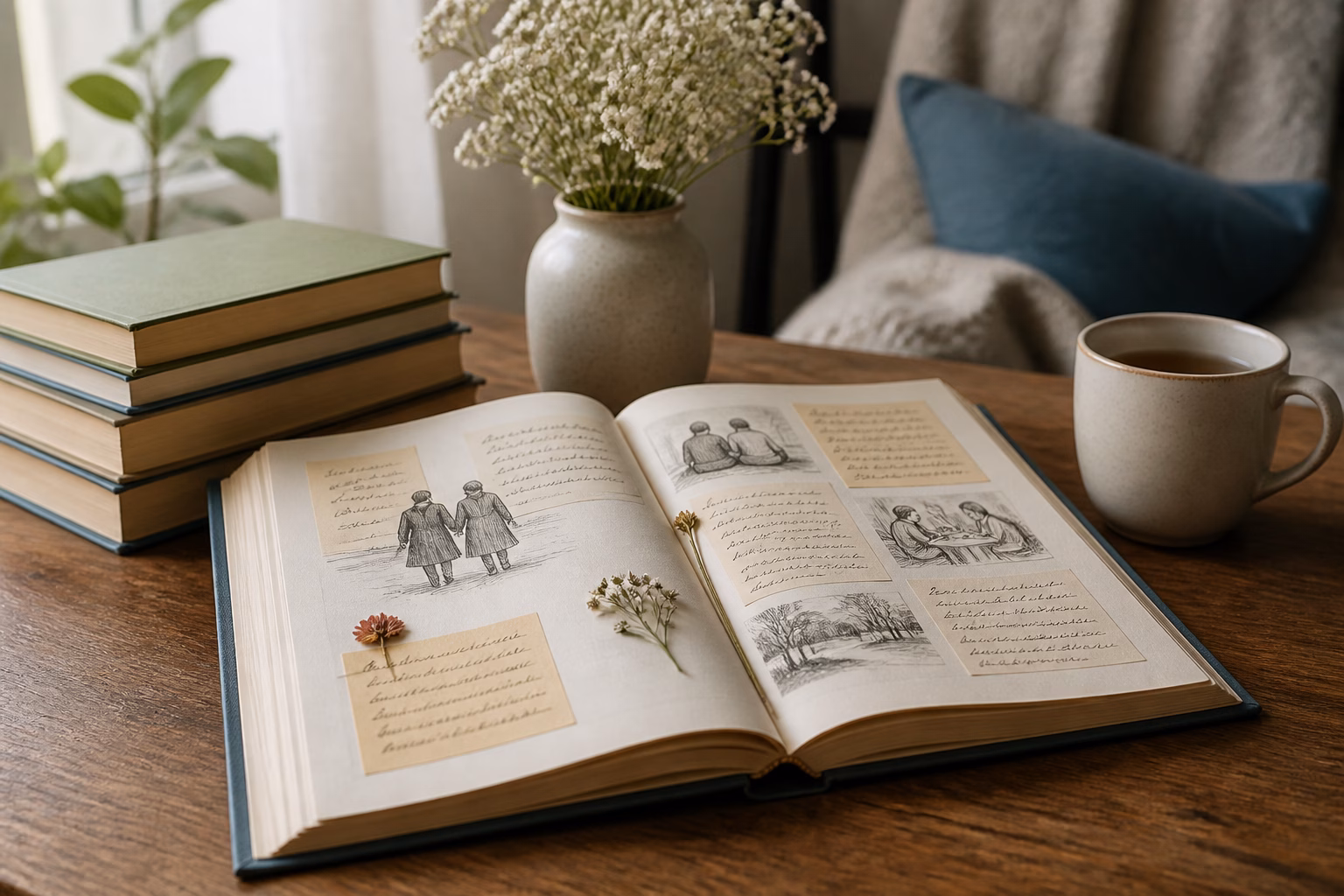 Розгорнута книга з нотатками, що нагадує про літературні приклади дружби