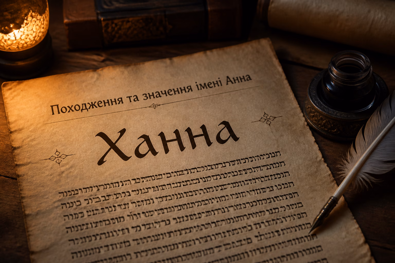 Давній сувій з єврейським написом імені Ханна на дерев'яному столі