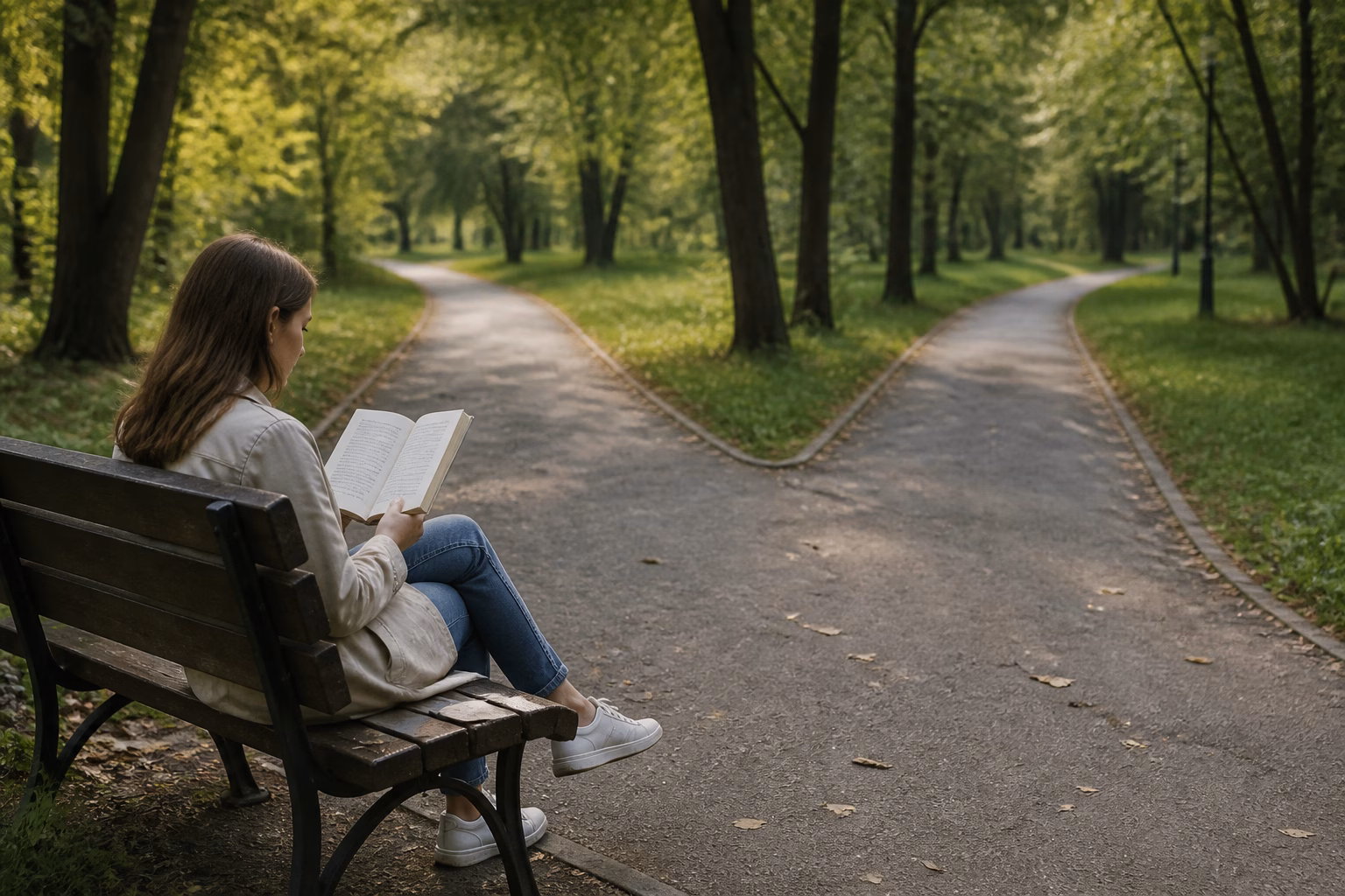 Людина читає книгу в парку, символізуючи вивчення значення слів.
