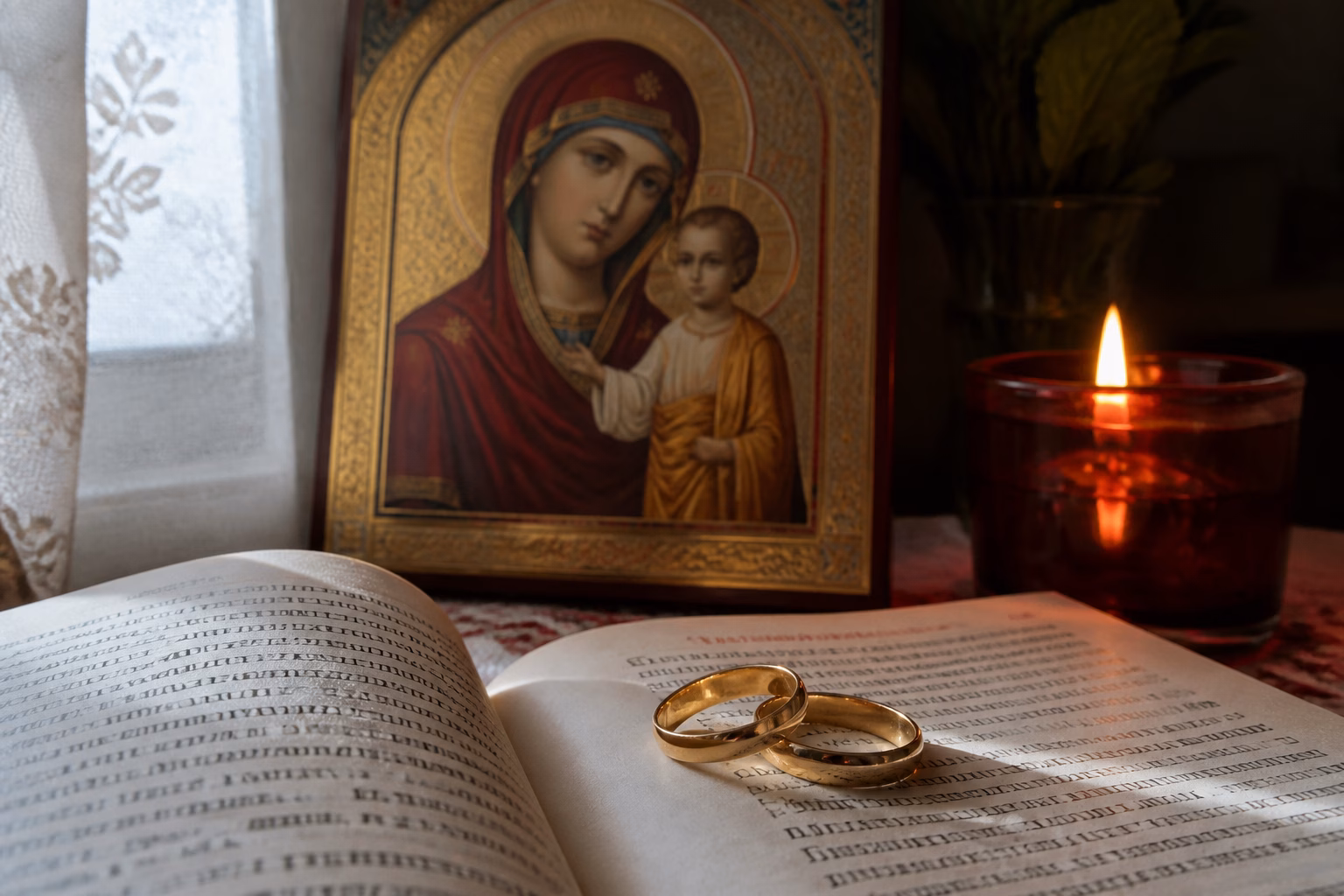 Обручки на молитовнику зі свічкою