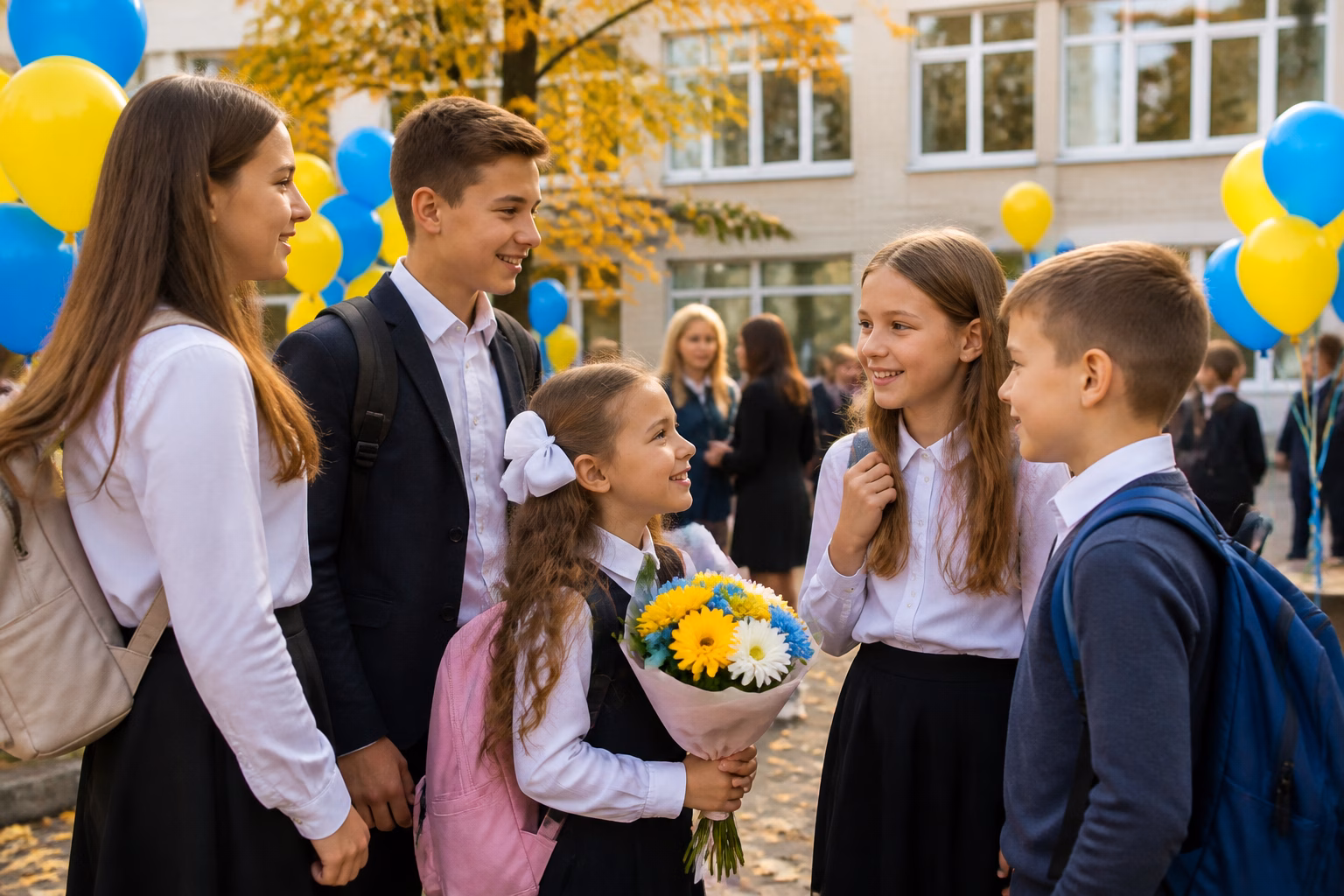 Школярі спілкуються на подвір'ї у День знань