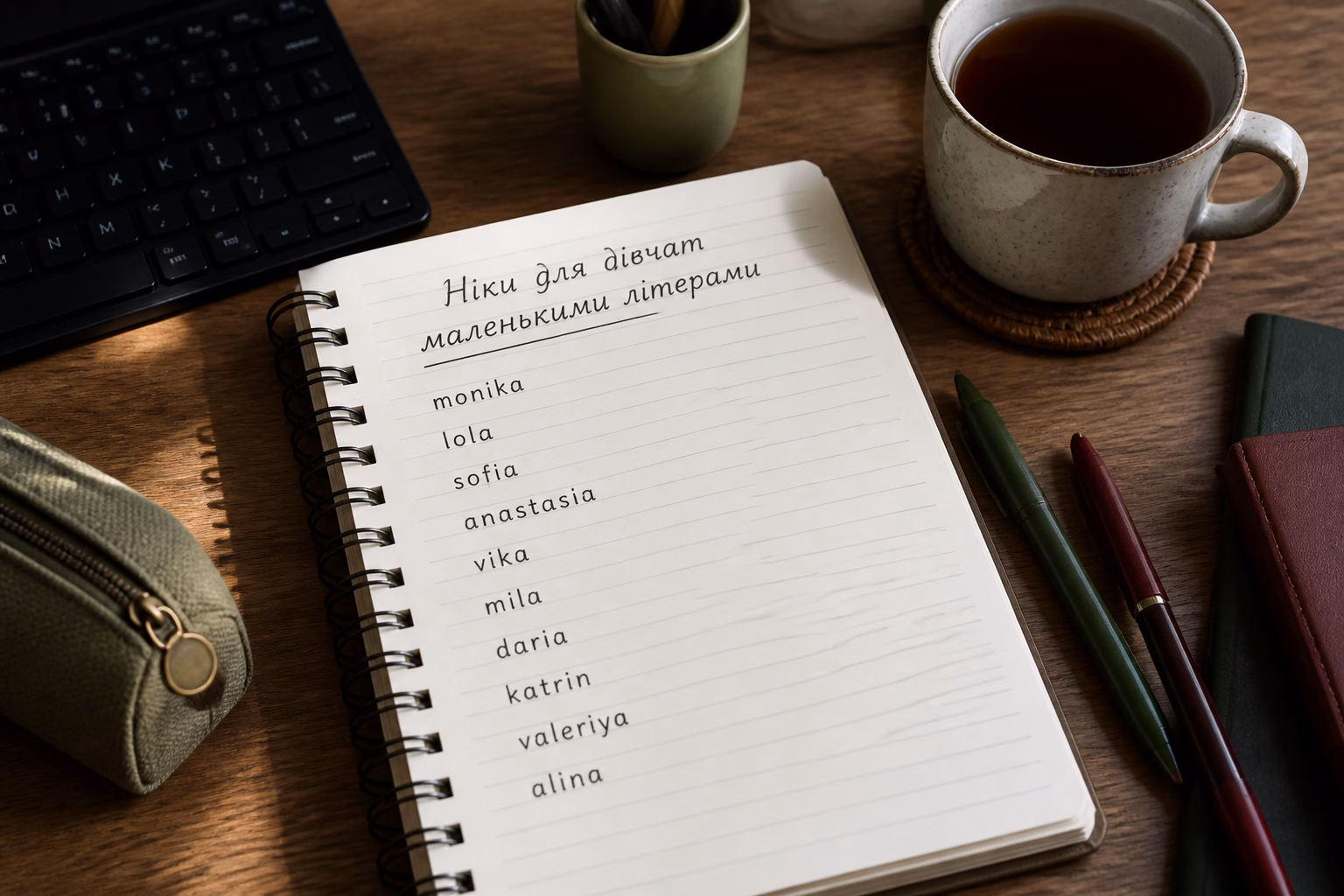 Ніки маленькими літерами, записані в блокноті