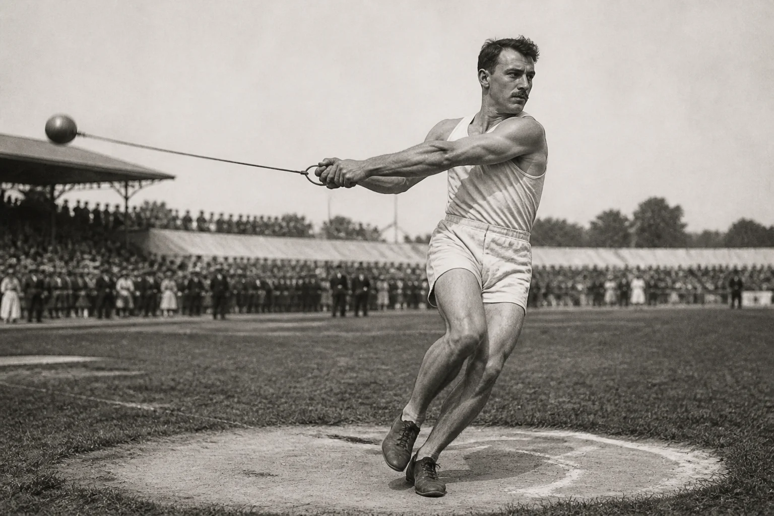 Атлет метає молот на Олімпійських іграх 1900 року в Парижі