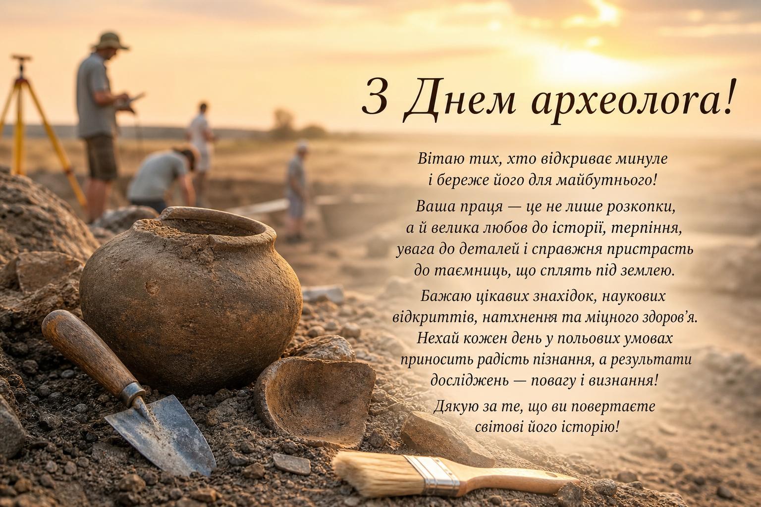 Привітання з Днем археолога своїми словами на українській мові. Привітання у віршах (опціонально)