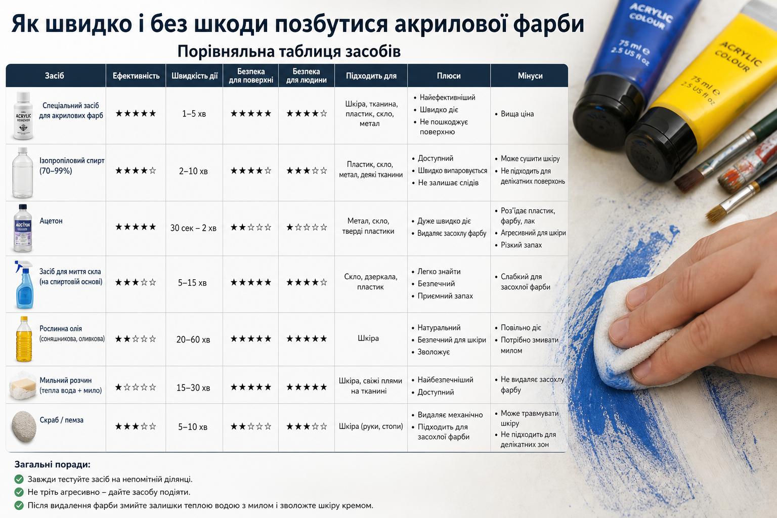 Як швидко і без шкоди позбутися акрилової фарби. Порівняльна таблиця засобівphoto