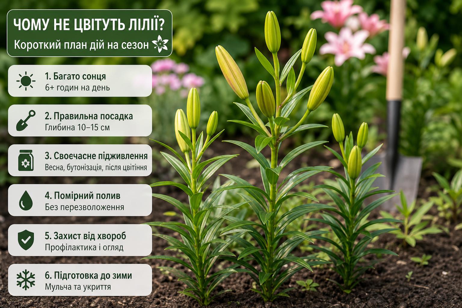 Чому не цвітуть лілії, що робити, основні причини. Короткий план дій на сезон: