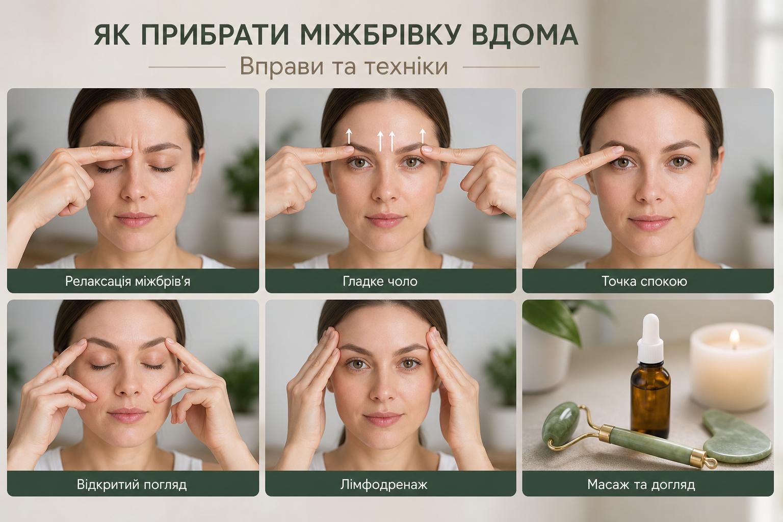Як прибрати міжбрівку вдома. Вправи та техніки: що включити в програму Як прибрати міжбрівку вдома. Вправи та техніки: що включити в програму