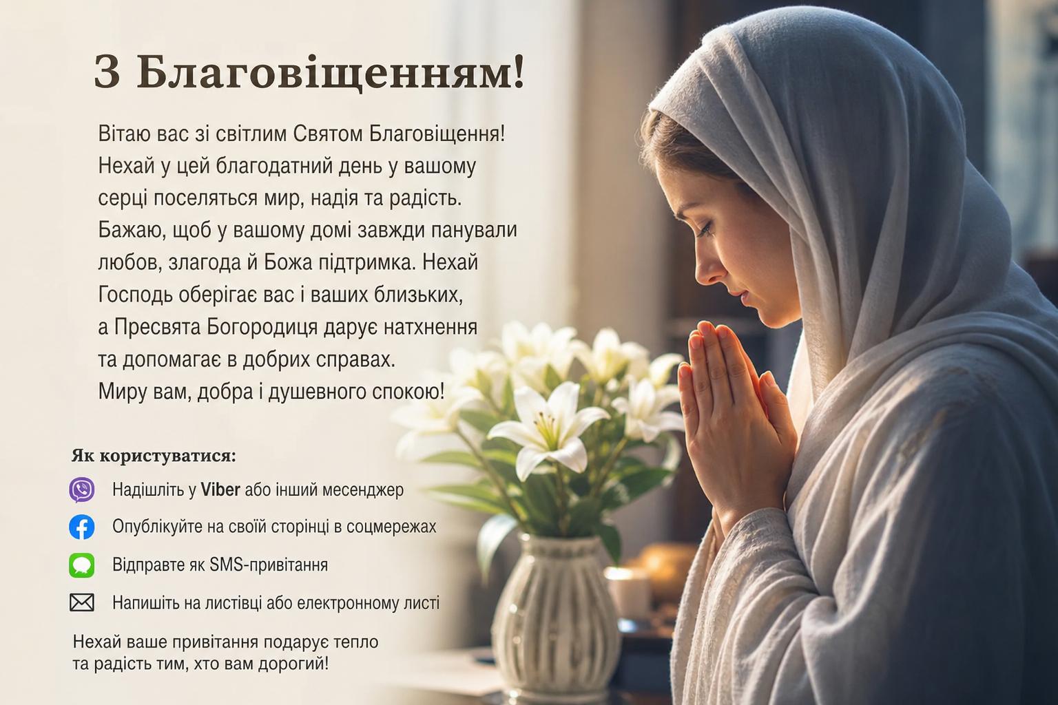Привітання з Благовіщенням своїми словами на українській мові. Як користуватися цими текстами
