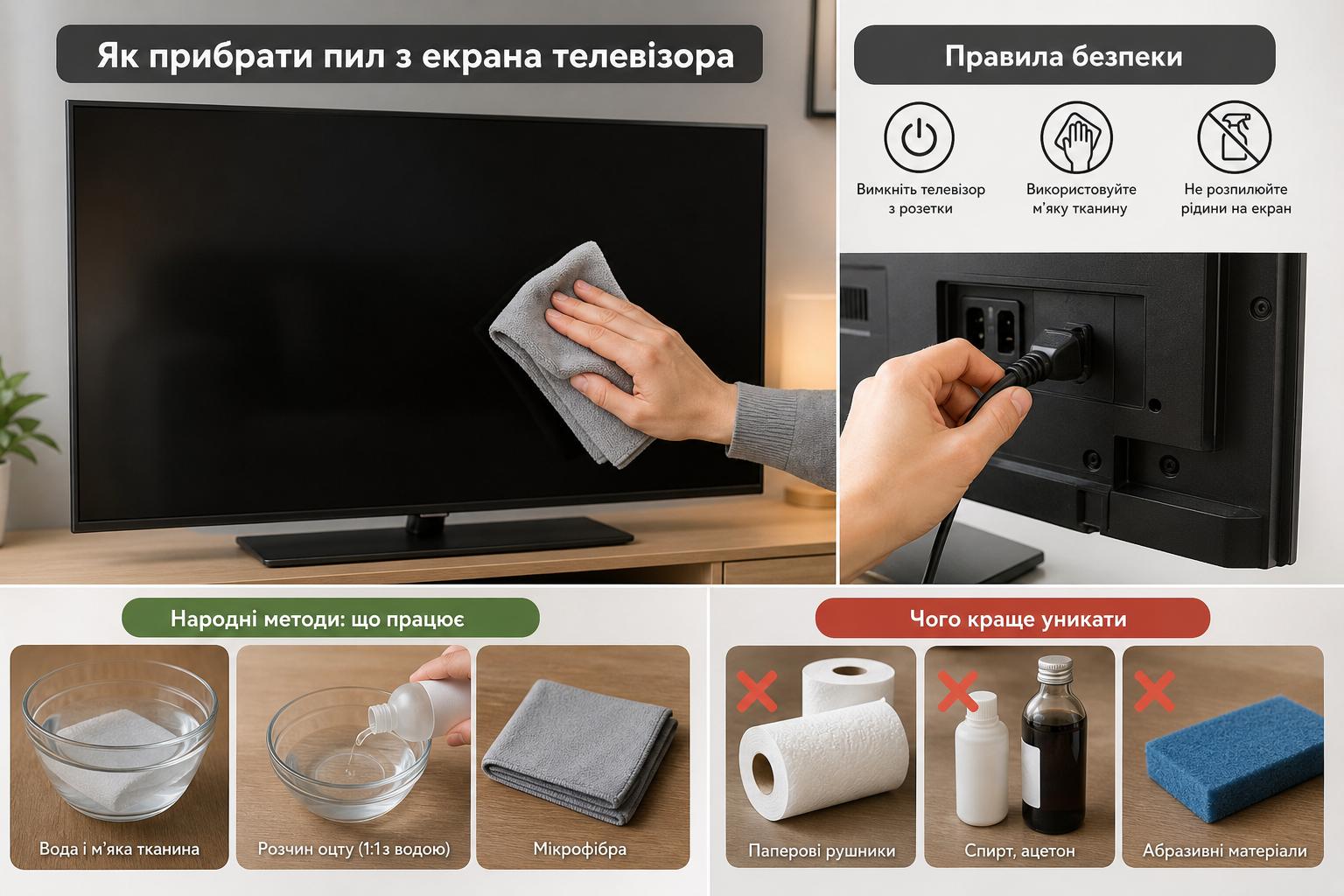 Як прибрати з екрану телевізора пил, народними методами і спеціальними засобами: правила безпеки при очищенні рідкокристалічних екранів. Народні методи: що працює і чого краще уникати