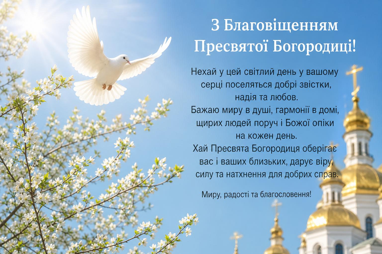 Привітання з Благовіщенням своїми словами на українській мові. Привітання у прозі