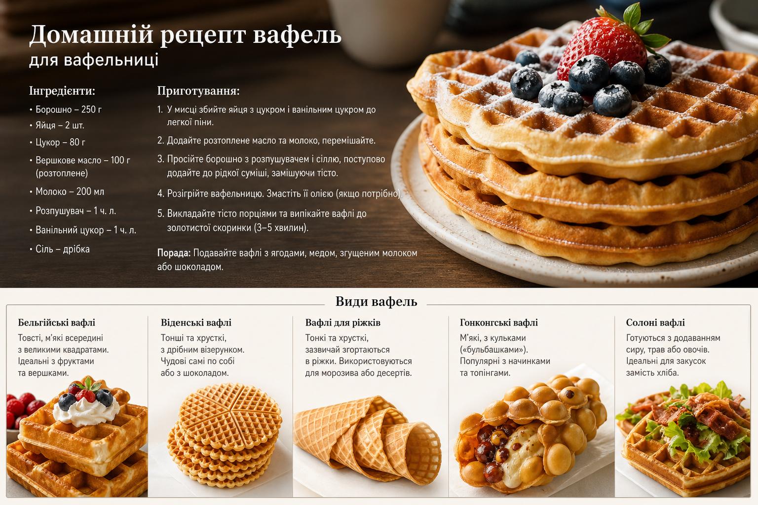 Домашній рецепт вафлів для вафельниці. Короткий огляд видів вафель