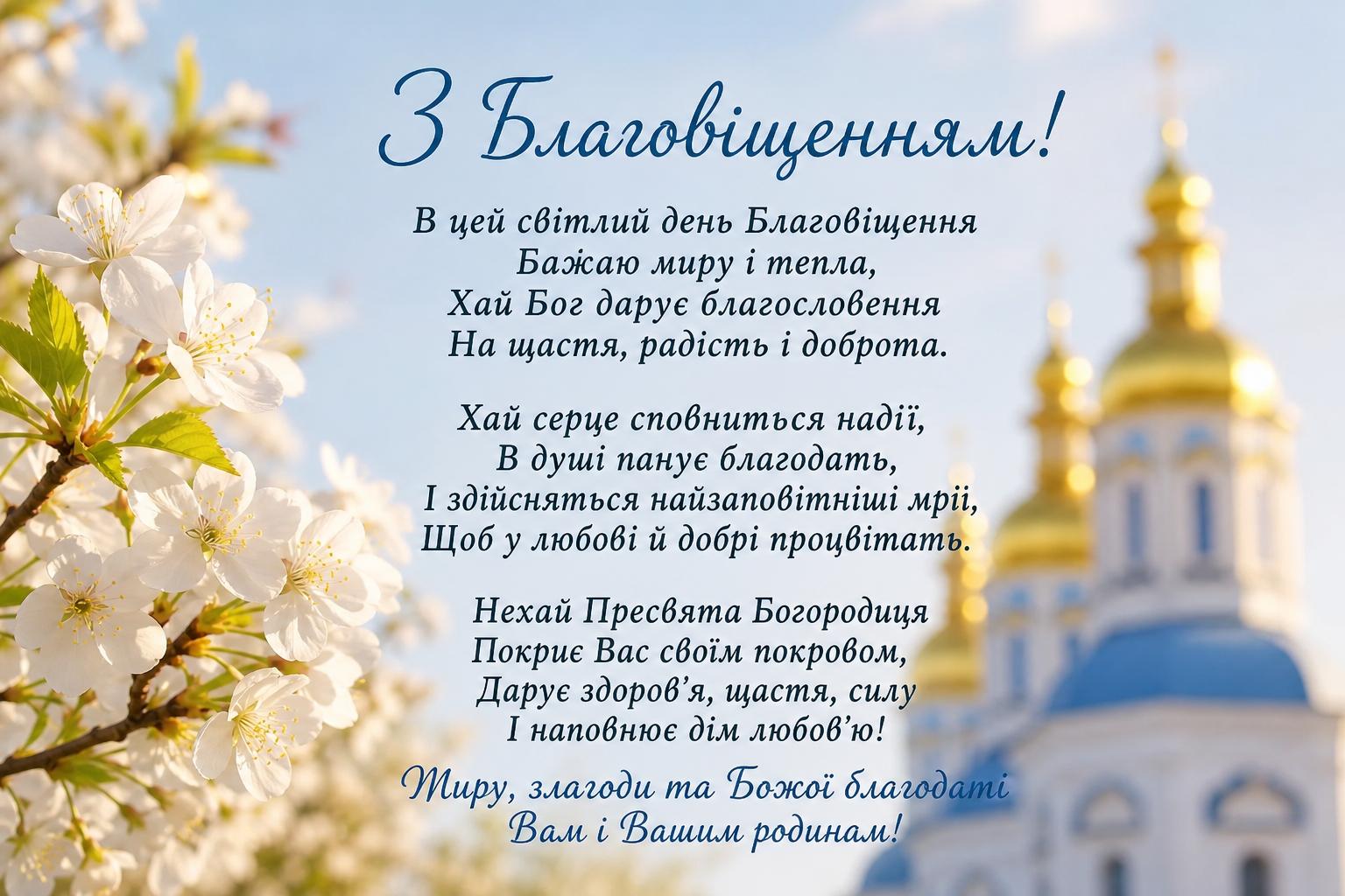 Привітання з Благовіщенням своїми словами на українській мові. Привітання у віршах