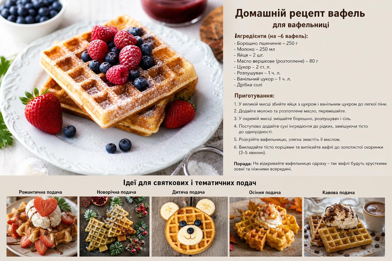 Домашній рецепт вафлів для вафельниці. Ідеї для святкових і тематичних подач