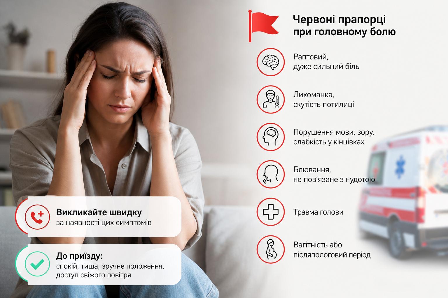 Червоні прапорці при головному болю. Коли викликати швидку при головному болю і що робити до приїзду